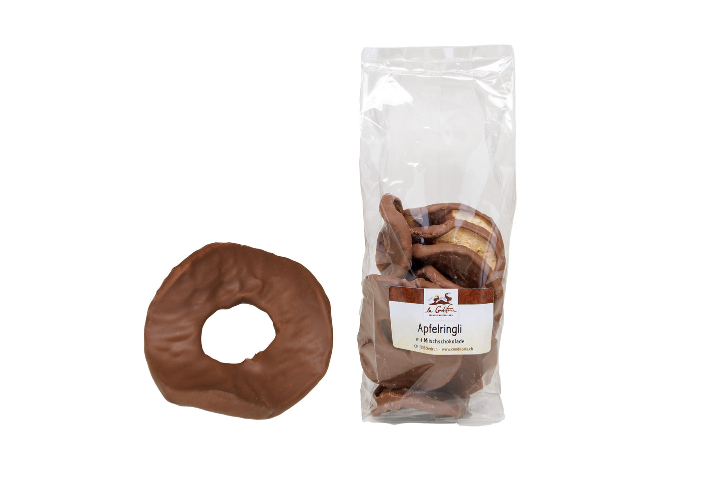 Apfelringli mit dunkler oder Milchschokolade, 150g