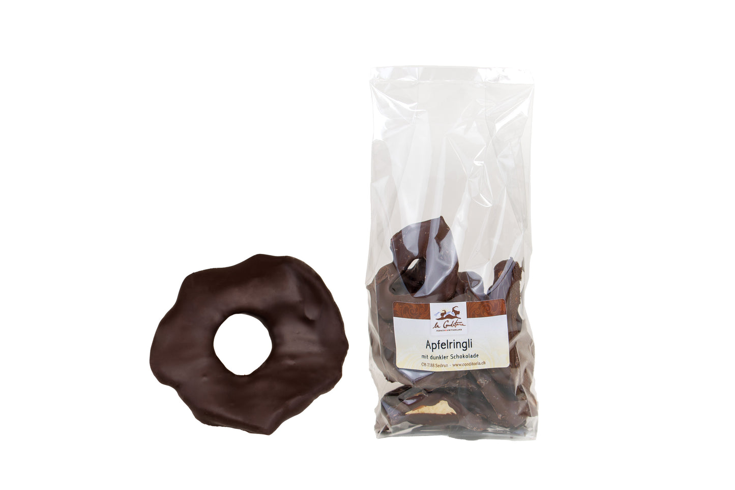 Apfelringli mit dunkler oder Milchschokolade, 150g