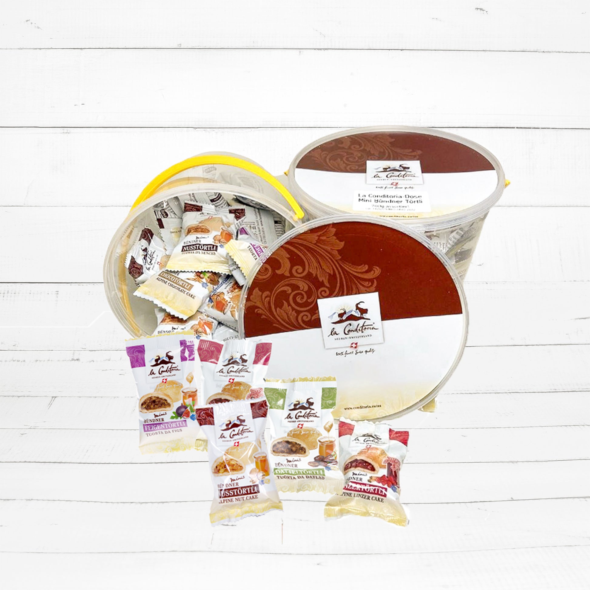 Genuss Eimer - MINI Bündner Törtli assortiert, 700g - La Conditoria SEDRUN-SWITZERLAND® 