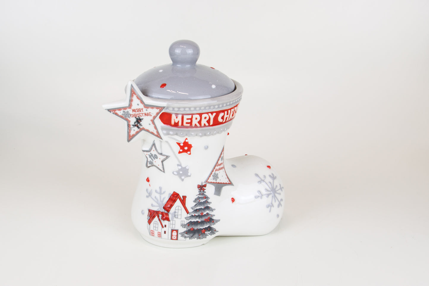 Keramik Weihnachtstiefel rot oder grau